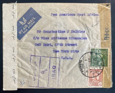 1944 Bagdad Iraq Airmail Dual Censored cover To New York USA Via Pan American - Image 1 of 2