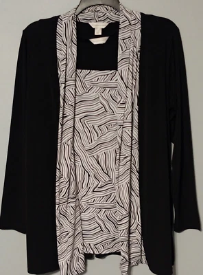 Christopher & Banks 衬衫夹克女式 L 黑色白色 2 件套长裙上衣 — 第 1/4 张图片