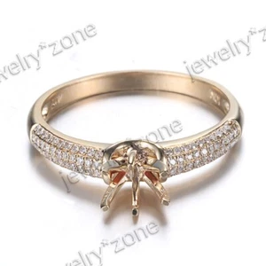 10k Yellow Gold Round 6-7mm Cut Semi Mount Real Diamonds Engagement Wedding Ring - Picture 1 of 12
