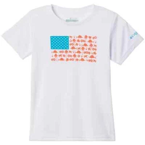 Columbia Girls Solid Americana Fish Flag T-Shirt Size S - Picture 1 of 2