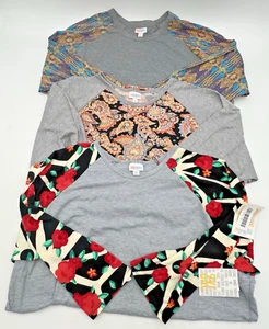 (3) LULAROE RANDY SHIRTS 3XL GRAY WITH COLORFUL DESIGNS RED, ORANGE, BLUES NWT - Picture 1 of 22