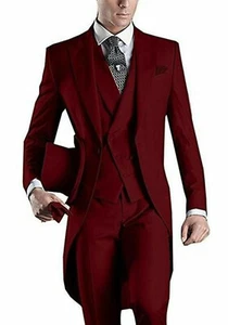 Trajes informales para hombre granate diseñador boda novios cena (chaqueta + chaleco + pantalones) - Imagen 1 de 3