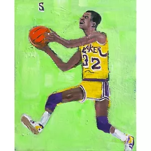 Magic Johnson Original Acrílico sobre Lienzo 16x20 por Sergio Santos @ElSantosWorld - Imagen 1 de 1