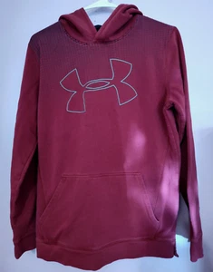 UNDER ARMOUR BOYS YOUTH SZ XL BURGUNDY HOODED SWEATSHIRT LS LOGO LARGE POCKETS - Picture 1 of 5