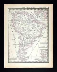 1882 Watson Map South America Brazil Colombia Peru Argentina Chile Patagonia - Picture 1 of 6