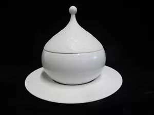 ROSENTHAL Björn Wiinblad ZAUBERFLÖTE weiß SAUCE BOOT Schüssel mit Deckel & Unterteller - Bild 1 von 12