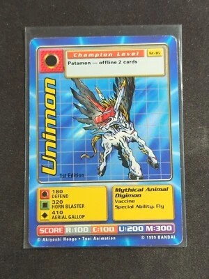 Unimon St-16 Champion 1st Edition Unlimited Digimon CCG 1999 Bandai Toei Card LP - Image 1 of 2