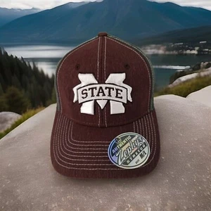 Mississippi State Bulldogs Hat Zephyr Stretch Fit Cap M/L Maroon Gray NCAA - Picture 1 of 20