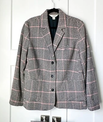 LL Bean Womens Medium Black Houndstooth Wool Blend Button Blazer Jacket Size: XL - Image 1 of 4