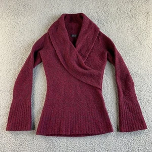 Moda International Sweater Womens Medium Maroon Red Wool Wrap Shawl Collar Y2K - Picture 1 of 15