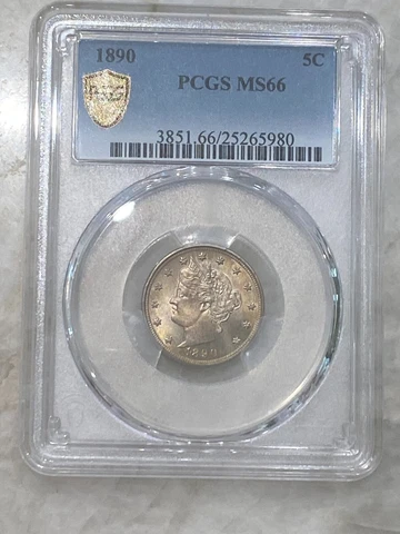 1890 Liberty "V" Nickel - PCGS MS66 Cover