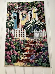Vintage Needlepoint 16" x 10" Embroidered Floral Cottage Finished - Picture 1 of 9