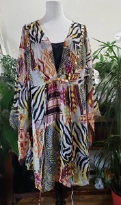 NWT SILHOUTTES Women's Dress Plus 24 Multicolor Safari Print Lined Cami L/S Boho - Picture 1 of 12