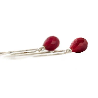 6.60 Carat 14k Solid Gold Dangle Ruby Earrings w/ Natural Gemstones 1.8" Length - Image 1 of 4
