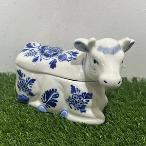 Vintage Delft Ceramic Cow Condiment Dish - Picture 1 of 12