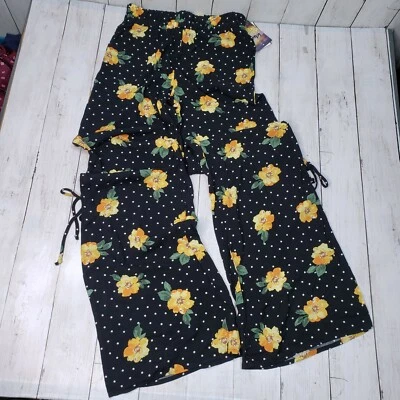 Pantalones BeBop Negros Amarillos Estampado Floral Rayón Talla XS Piernas Largas Nuevos con Etiquetas Foto 1 de 4