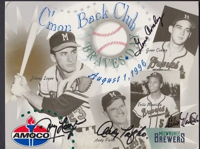Mantilla Gene Conley-Felix-John Logan-Andy Pafko firmada 96 Milwaukee Braves Day Foto 1 de 4