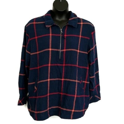 Novo com etiquetas Sonoma Feminino tamanho XL Top Xadrez Azul 1/4 Zíper Manga Longa Gola - Imagem 1 de 4