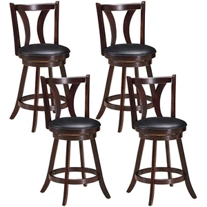 Set of 4 Swivel Bar Stools 24" Counter Height Leather Padded Chair for Kitchen - Picture 1 of 6