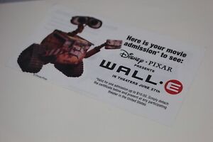MOVIE MEMORABILIA WallE Walt Disney Pixar Ticket (2008) June 27 Genuine Original