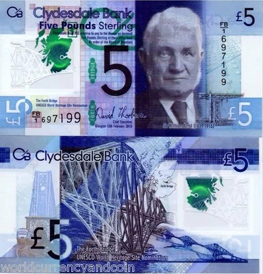 SCOTLAND 5 POUNDS 2015 *POLYMER* COMMEMORATIVE HERITAGE ST.KILDA UNC CLYDESDALE - Image 1 of 2