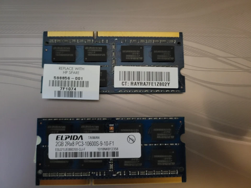 ELPIDA 2 GB 2Rx8 PC3-10600S-9-10-F1 HP Set of 2 Laptop Memory Ram Stick - Image 1 of 1