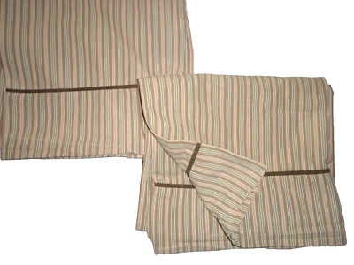 NAUTICA TAN BROWN GREEN TICKING STRIPE (PAIR) KING PILLOWCASES 20 X 36 COTTON - Image 1 of 4