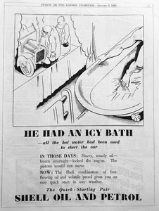 1929 British Shell Oil & Petrol - He Had An Icy Bath Ad #N1178 - Picture 1 of 1
