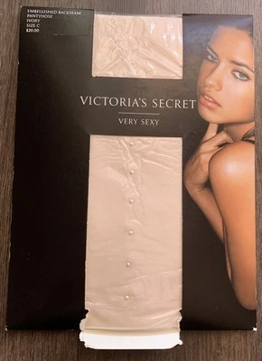 New Victoria's Secret Very Sexy Pantyhose Embellished Backseam Ivory Sz C - Image 1 of 4