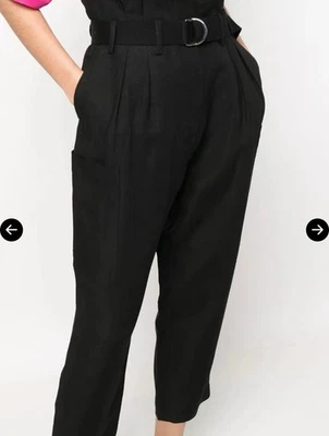 IRO. Pantalones recortados de cintura bolsa de papel con cremallera de lino negro 36 cintura nuevos con etiquetas Foto 1 de 4