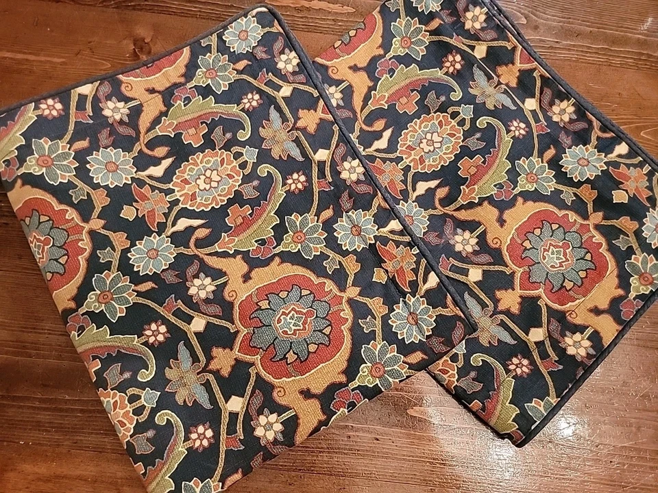  Set Chaps Ralph Lauren 2 Brompton Hall Jacobean IKAT Navy Blue Standard Shams  - Image 1 of 4