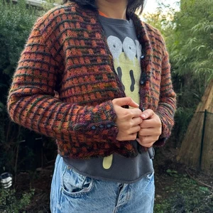 Vintage Handmade Women's Knit Sweater Cardigan Button Pockets Crop Size S/M - Picture 1 of 13
