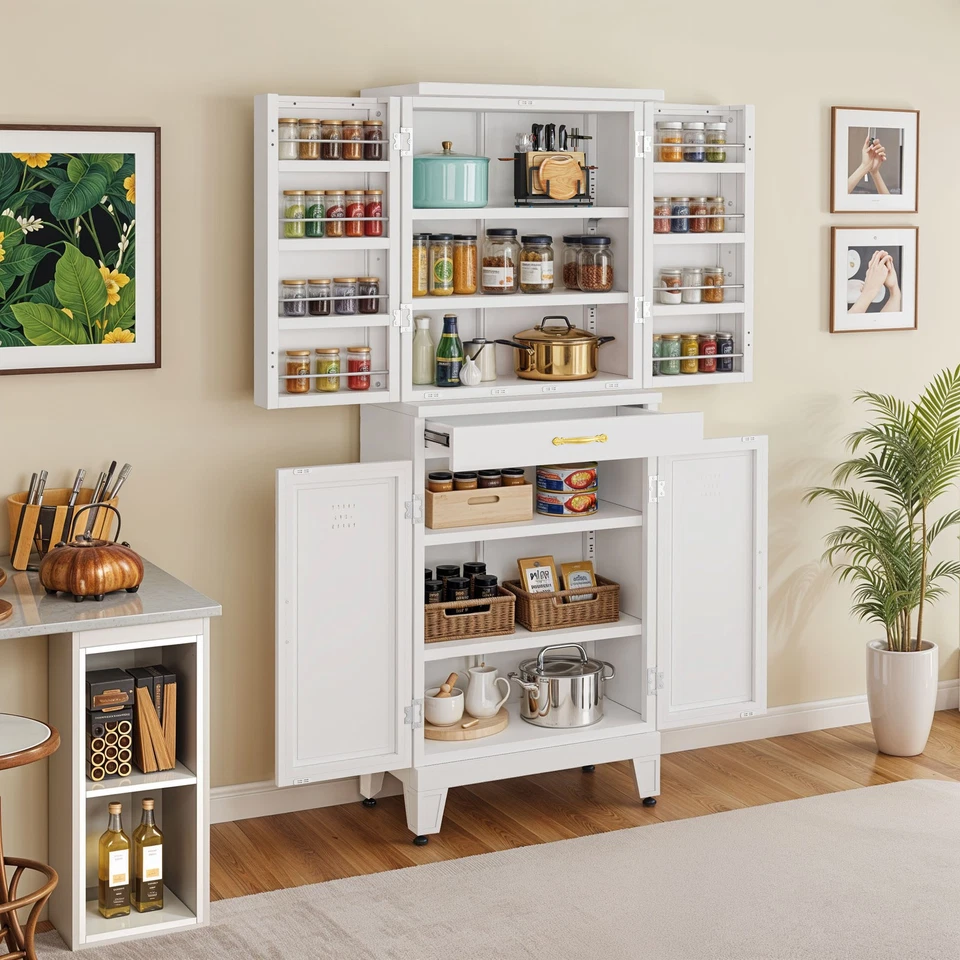 Organizador de gabinete de almacenamiento de despensa de cocina de metal de 71" con cajón de estante ajustable Foto 1 de 4