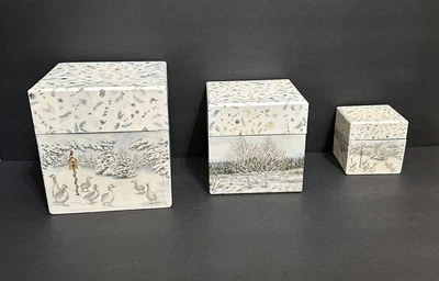 3 piece Set, Bob's Boxes, A Winter’s Day by Sherri Buck Baldwin, Nesting Box Set - Image 1 of 4