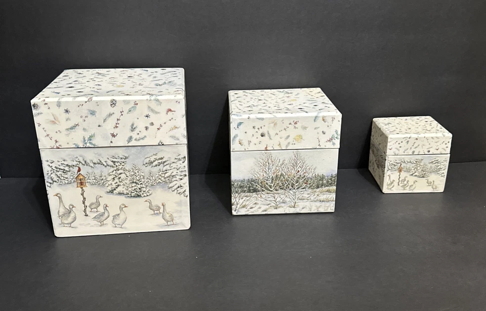 3 piece Set, Bob's Boxes, A Winter’s Day by Sherri Buck Baldwin, Nesting Box Set - Image 1 of 4