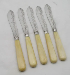 Set of 5 Vintage Large Silver Plated Fish Knives - Atkins Bros - Picture 1 of 8