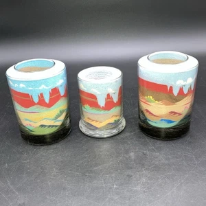 Set Of 3 Rainbow Sands sand art by New Mexico Native Americans Glass - Picture 1 of 8