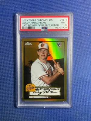 2023 Topps Chrome Adley Rutschman RC Lids Mitchell & Ness Gold /50 SSP Psa 9 - Image 1 of 2