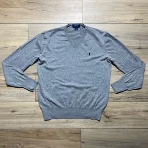 Polo Ralph Lauren Boys Elbow Patch Long Sleeve V-Neck Sweater Size XL Gray - Picture 1 of 11