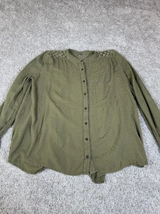 Free People Women's The Best Button Front Crochet Lace Blouse Olive Green Medium - Picture 1 of 15