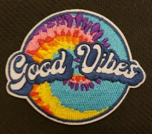 Good Vibes Rainbow Tie-Dye Hippie Patch Embroidered Iron-On Sew-On 0102 - Picture 1 of 4