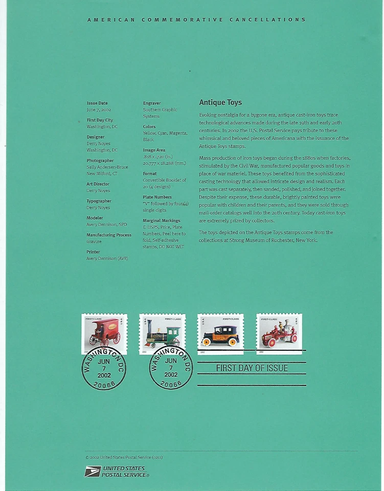 Scott  #3626/9...(37) Cent...Antique Toys...First Day of Issue...Panel (4) - Image 1 of 1