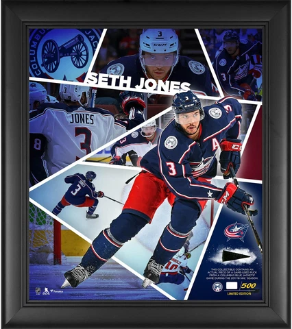 Seth Jones Columbus Jackets FRMD 15x17 Impact Collage w/Piece GU Puck LE/500 Cover
