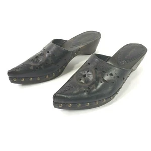 Matisse Shoes 6M Chocolate Brown Pierced Etched Leather Pointy Toe Clogs - Picture 1 of 8