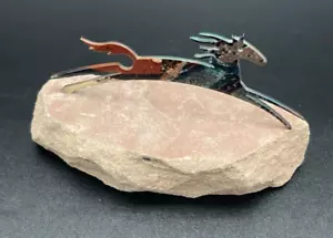 Vintage Lazart Spirit Pferd Metallkunst Miniaturskulptur auf Sandstein montiert 4 Zoll - Bild 1 von 9