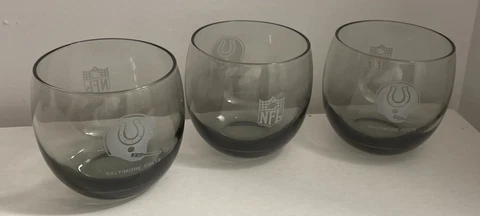Vintage 1970's NFL Baltimore Colts  Roly Poly  LowBall Smokey Gray glass (3) Cover