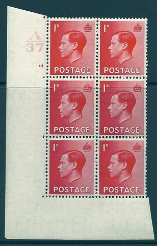 1d Edward VIII A 37 cylinder block - 14 No Dot perf 5 (E/I) UNMOUNTED MINT/MNH Cover