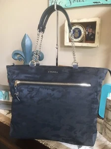 Tumi Voyageur like TORUN Large Tote RARE SAMPLE Navy Blue Camo Chains NWD - Picture 1 of 5