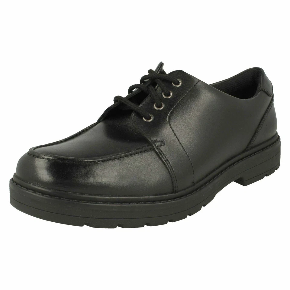Clarks Loxham Pace Boys Black School Shoes Size 4 H