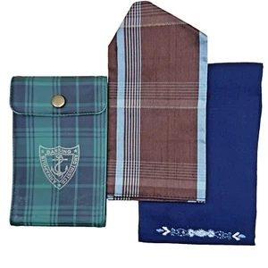 Annapolis Banking & Trust Co. Check Vinyl Cover Tartan Green 2 Vintage Hankies - Picture 1 of 8
